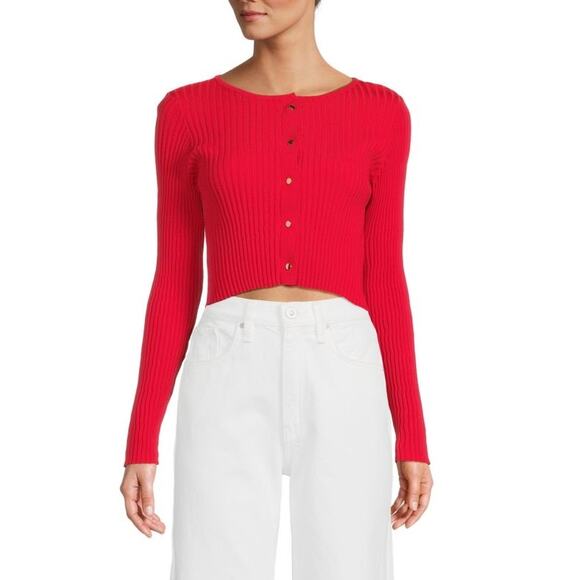 NWT $238 SOLID & STRIPED The Fleur Crop Cardigan in Red Sz L - Picture 3 of 4